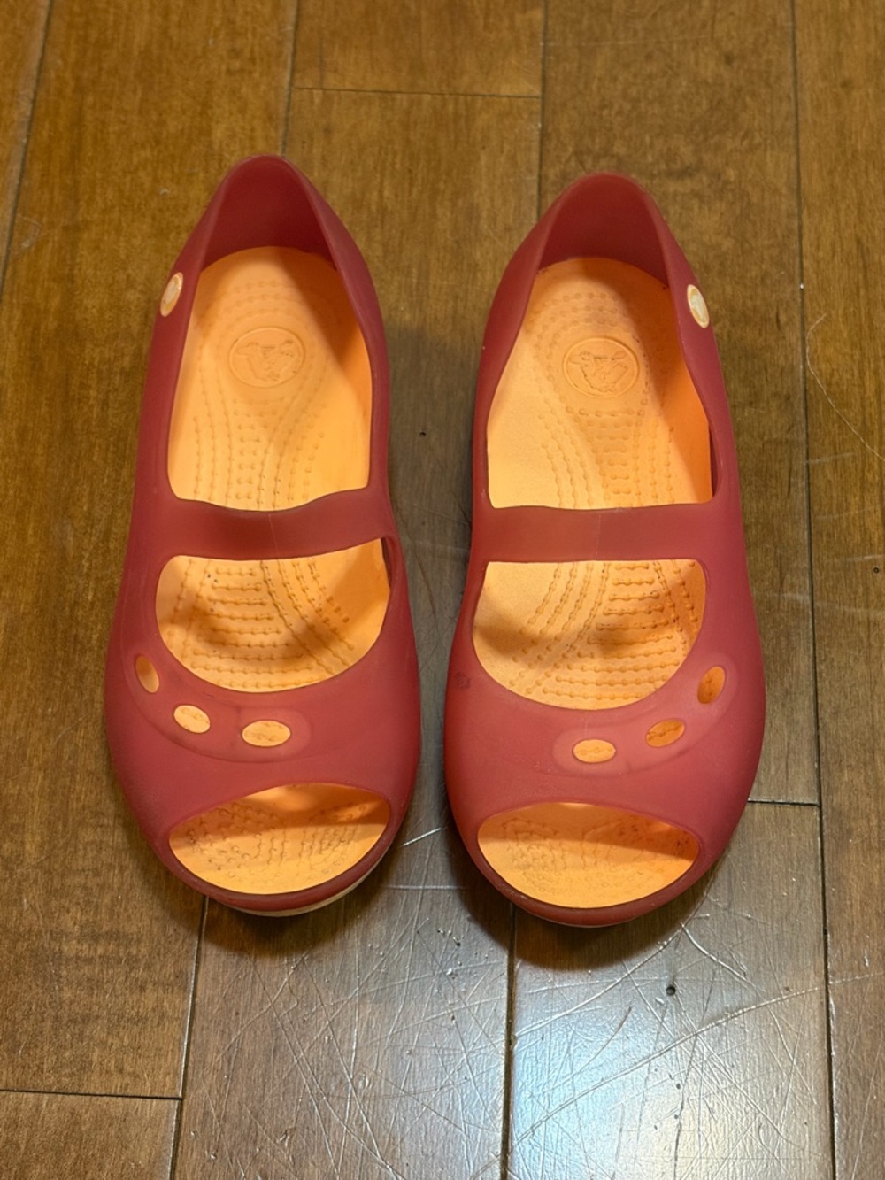 Crocs Slip On Mary Jane Style Girls Size C13 Pink and Orange